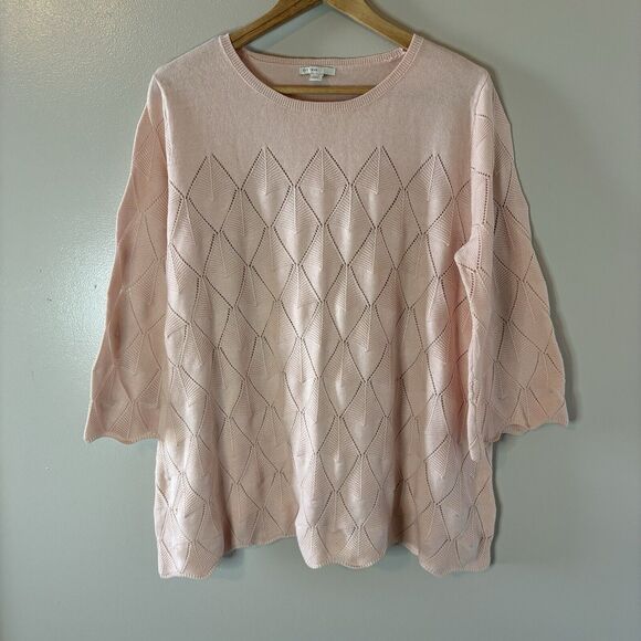 Est 1946 Womens Sweater Peach 3/4 Sleeve Textured Pullover Sz Large - Picture 1 of 7